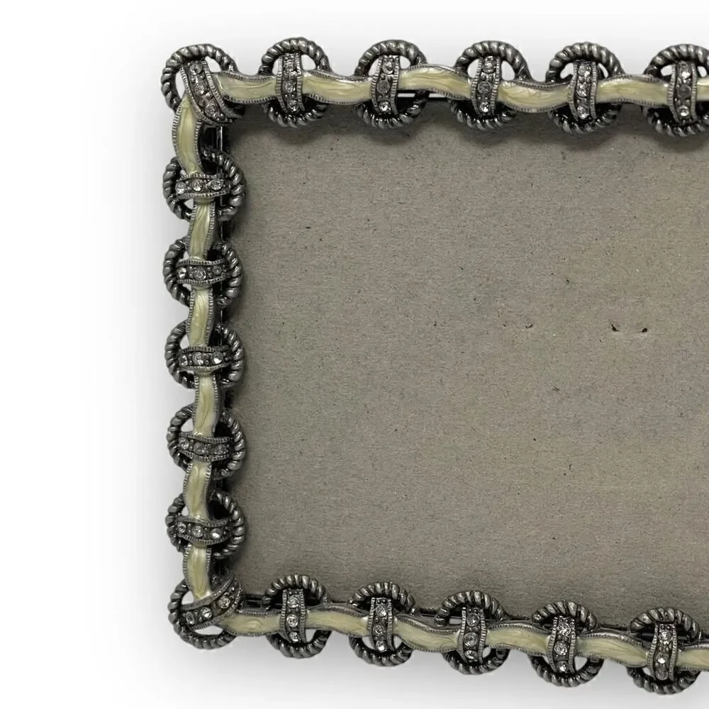 Six Trees Floral Bouquet Rhinestone Cream Pewter Metal Photo Picture Frame Flaw
